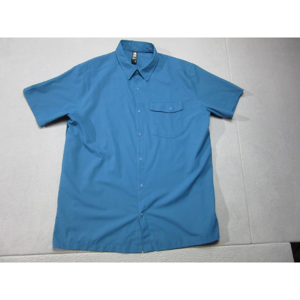 Mountain Hardwear Shirt Mens Large Blue Tech Outdoor Short Sleeve Snap Front